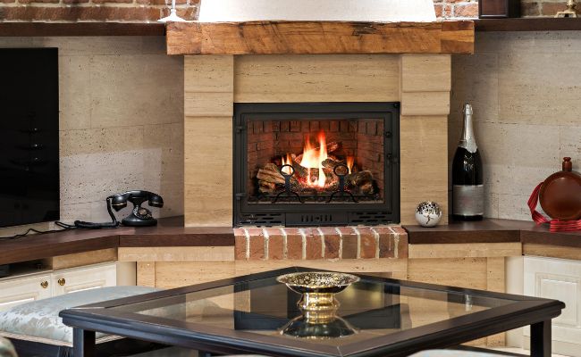 Modern insert wood burning fireplace